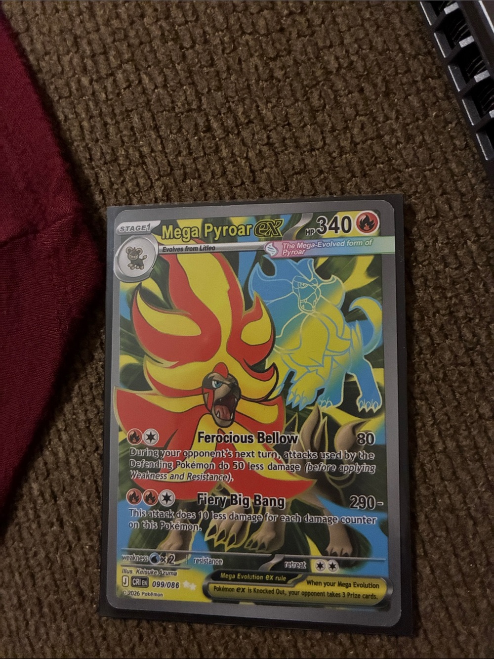 Mega Pyroar EX Holographic Trading Card - Yellow & Red